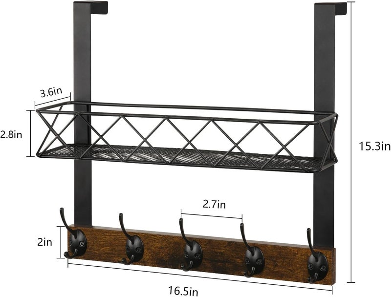 YINMIT Over The Door Hooks Organizer with Basket, Over The Door Towel Rack with 5 Metal Hooks, Door Hangers for Clothing, Over Door Hanger for Bathroom, Bedroom, Kitchen - Image 4